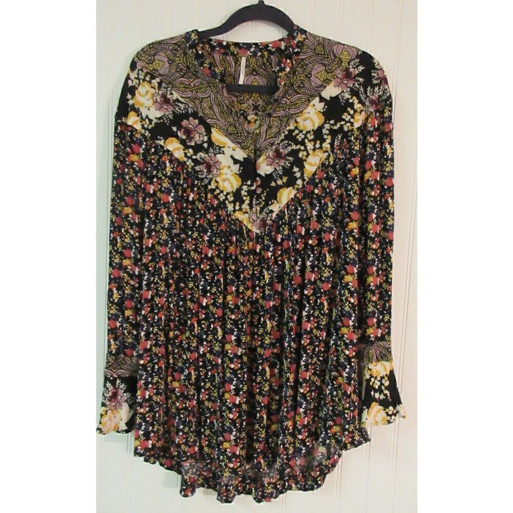 Anthropologie boho tunic top by Free People multi print floral sz Medium